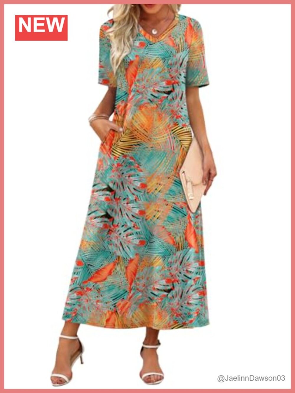 V-Neck Floral Maxi Dress Short Sleeve A-Line Casual Summer Beach Vacation